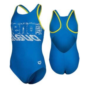 Maillot De Bain ARENA Pour Femme Dos EN V - Bleu Clair / Jaune / Blanc