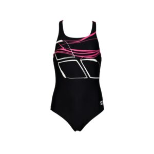Maillot De Bain Une Pièce ARENA Pool Logo Fille - Noir Fuchsia