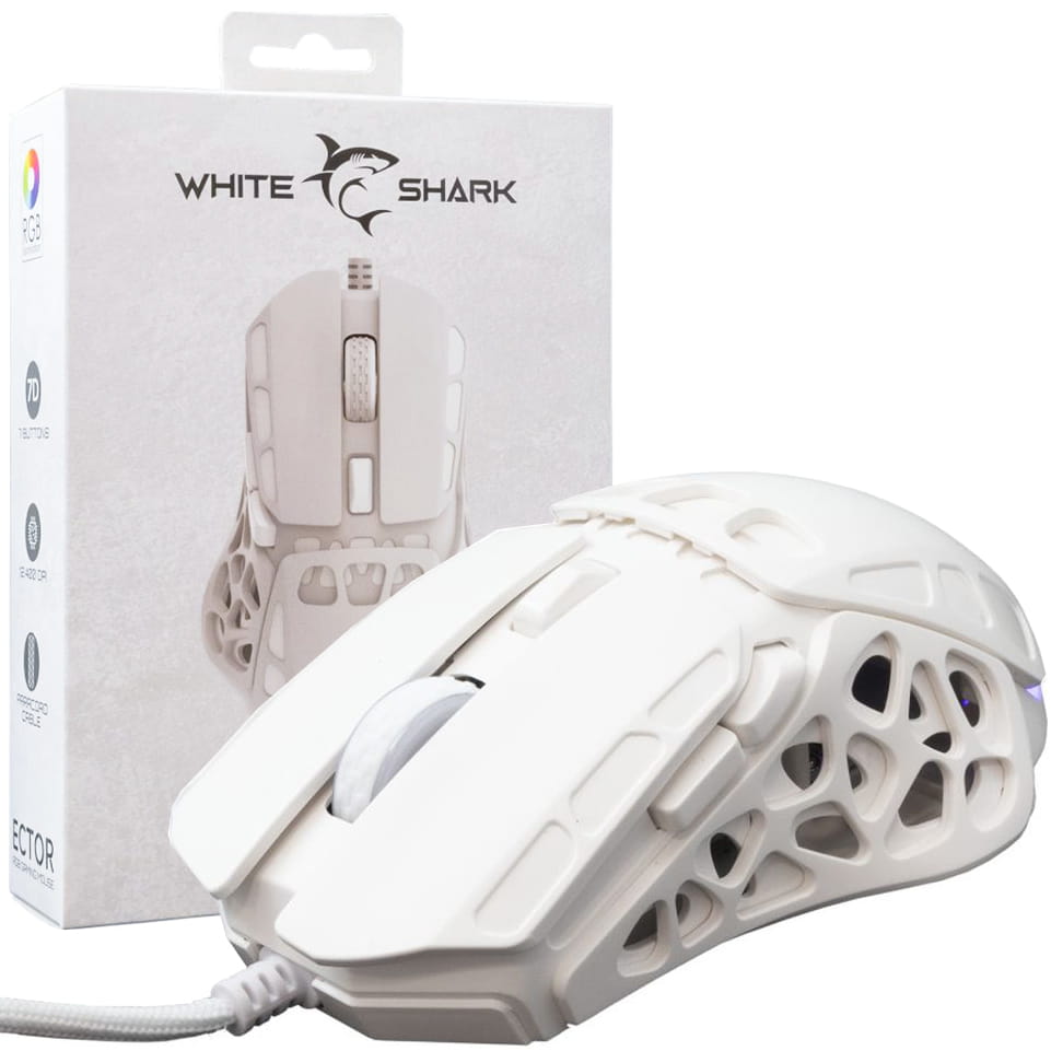 Souris Filaire WHITE SHARK GM-5016 Ector, 12 100 DPI, Blanche