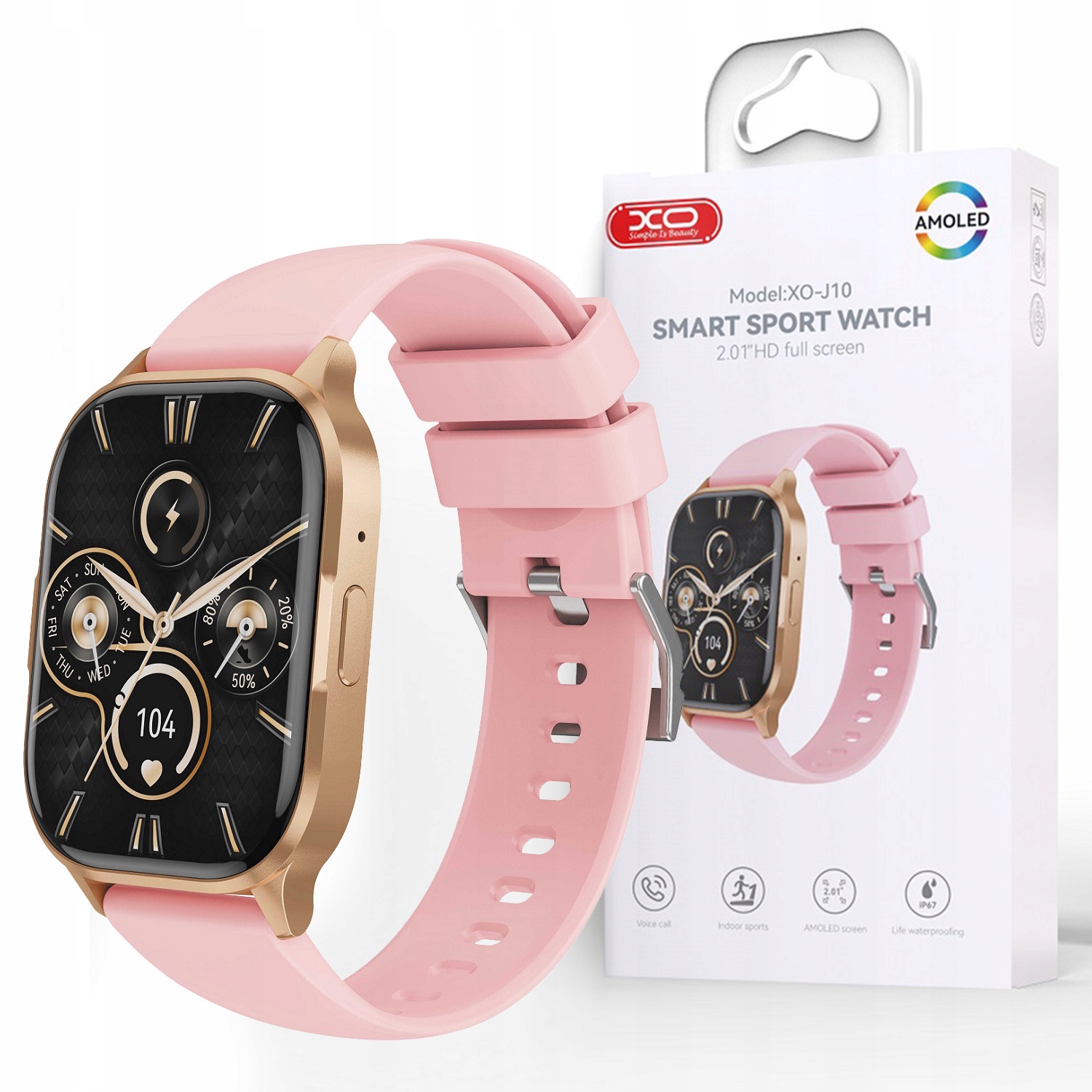 XO SMARTWATCH J10 AMOLED RÓZOWO-ZLOTY...