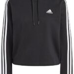 Sweat À Capuche Court ADIDAS Essentials 3 Bandes En Molleton Pour Femme - Noir