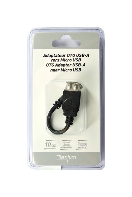 Adaptateur TEMIUM USB OTG-B vers USB OTG-A 10CM - Noir