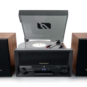 Micro Système CD Avec Platine Vinyle Sans Fil - Noir / Gris / Bois