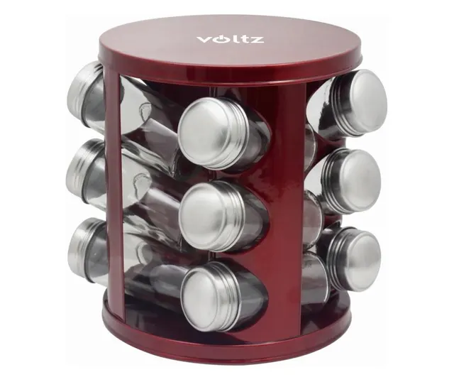 Étagère À Épices En Acier Inoxydable VOLTZ OV51217A12 - 12 Pots - Support En Métal Inox - Rouge Métallisé
