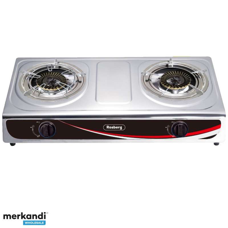 Plaque De Cuisson À Gaz Double ROSBERG Premium RP51454BDF, 30 Mbar, Brûleurs En Fonte, Avec Protection, Trois Supports, Acier Inoxydable