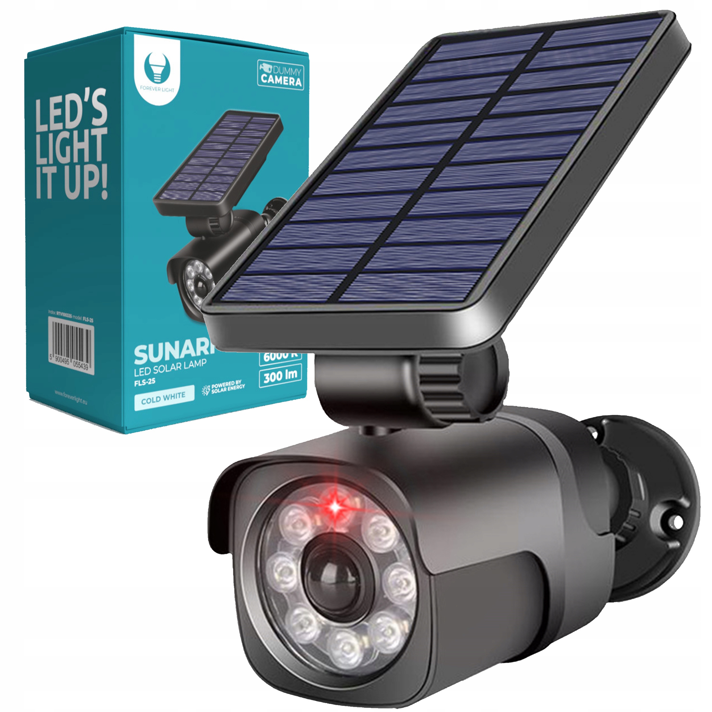 Lampe Solaire LED Forever Light SUNARI FLS-25 SMD PIR - Caméra factice 4 W - 300 lm - 6000 K - 1 500 mAh - Li-Ion