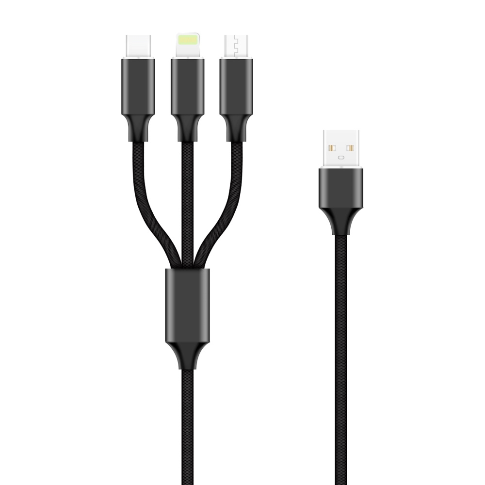 Câble de Charge USB Tressé 3-en-1 FOREVER - Lightning, Type-C, MicroUSB, 2A