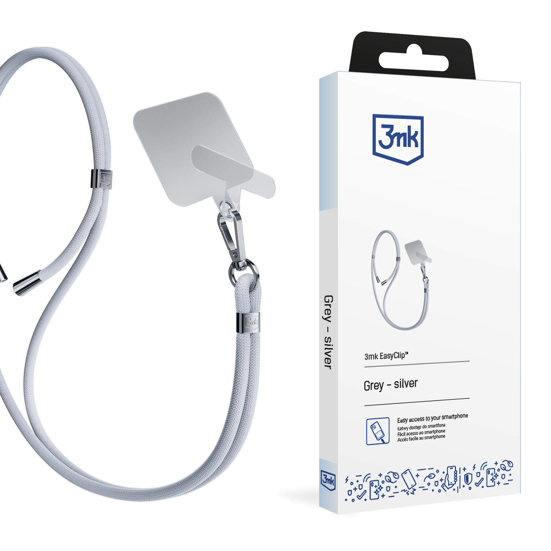 Lanière De Téléphone 3MK EasyClip - Gris Argent