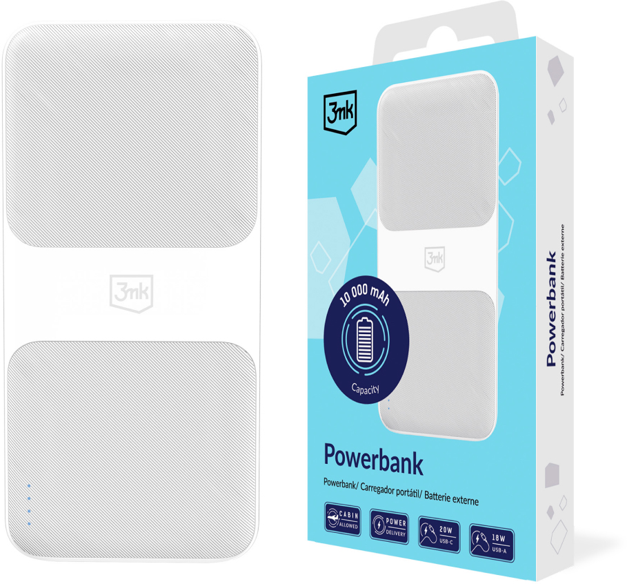PowerBank 3MK 10.000mAh - 20W USB 1A1C1MIC - Blanc