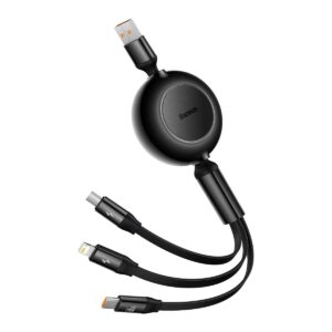 BASEUS Bright Mirror 3 Câble Rétractable En 1 - USB-A + Micro USB + Lightning + USB-C, 66W, 1.1M - Noir