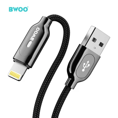Câble Lightning Pour Iphone BWOO Bo-X131L - Câble De Charge Tressé En Nylon De 1 M Avec Témoin Lumineux De Charge - Noir