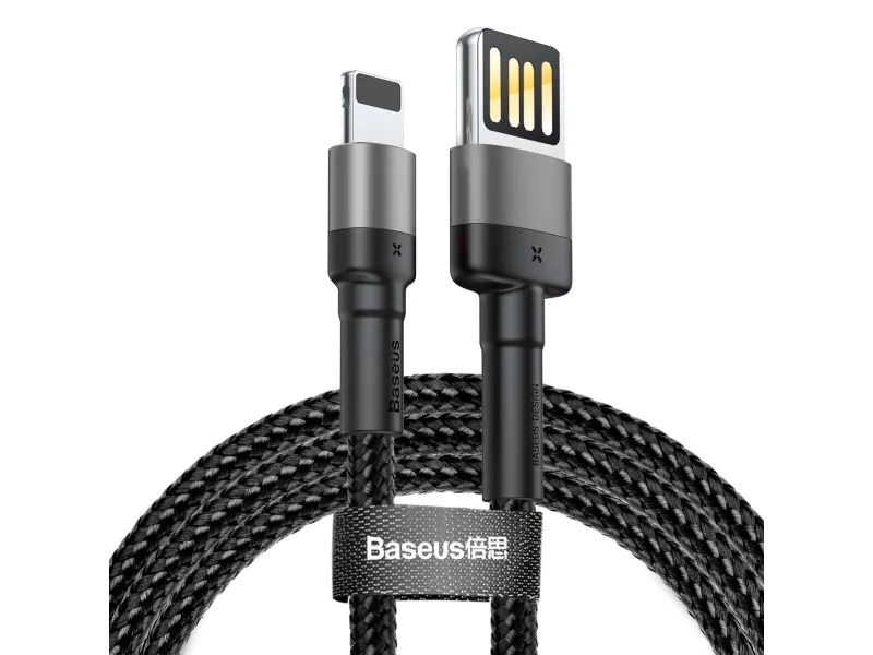 Câble Lightning Vers USB BASEUS Reversible Cafule 2.4A - 1M - Gris / Noir