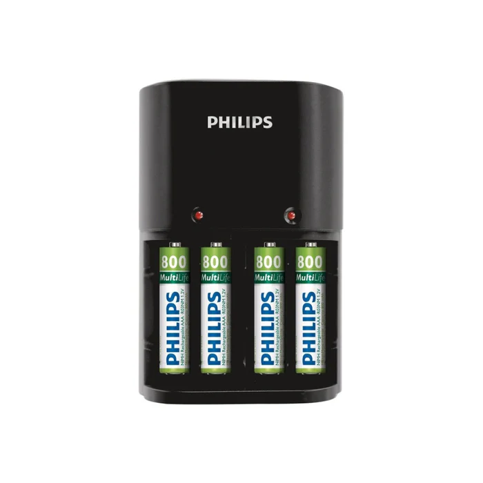 Pack PHILIPS Chargeur De Piles Noir + 4 Piles Rechargeable AAA LR03 800mAh - Noir