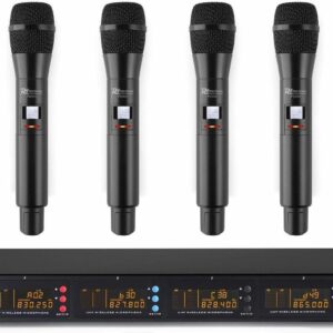 Micros Sans Fil UHF POWER DYNAMICS PD504H Set De 4 + Émetteur - 4x XLR Pour Table De Mixage Ou Ampli