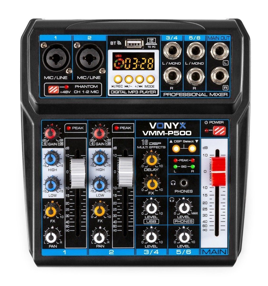 Table De Mixage 4 Canaux VONYX VMM-P500 - Technologie Bluetooth - Mp3/Usb - 16 Effets Digitaux - Entrées Microphones