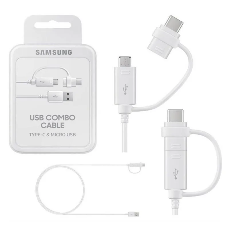 Câble Combo SAMSUNG USB-A, Micro-USB-B Vers USB-C, 1.5M - Blanc