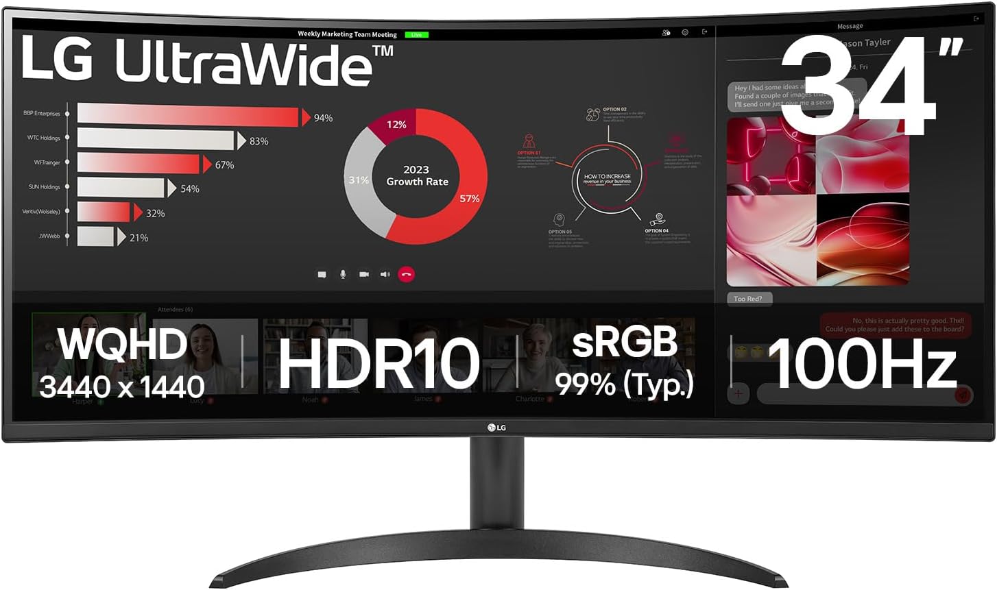 Écran PC LG UltraWide 34WR50QK-B 34" Incurvé WQHD