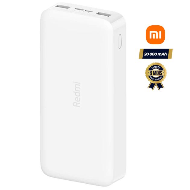 Power Bank Xiaomi Redmi - 20000mAh - 74Wh - 18Watt - 3.6A - Fast Charge - 2 Connecteurs De Sortie (USB) - Blanc