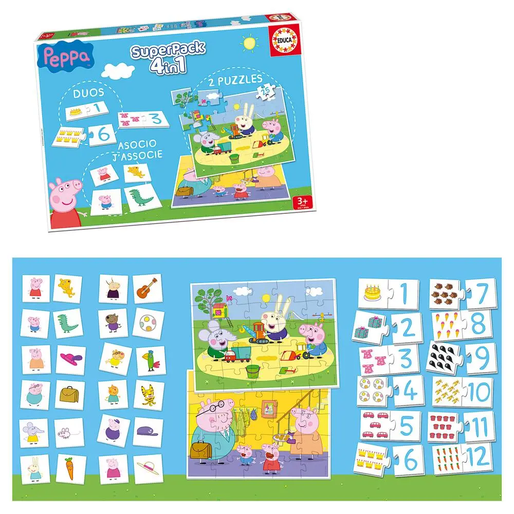 Educa - Peppa Pig Superpack Multi Jeux: 4 En 1 Pour Enfants Et Adultes. Recommandé À Partir De 3 Ans
