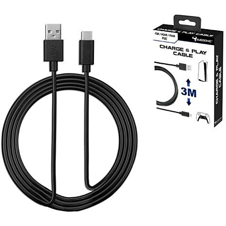 Câble De Recharge De 3 Mètres Pour Manettes PS5, Switch Et Xbox Serie X/S - Noir