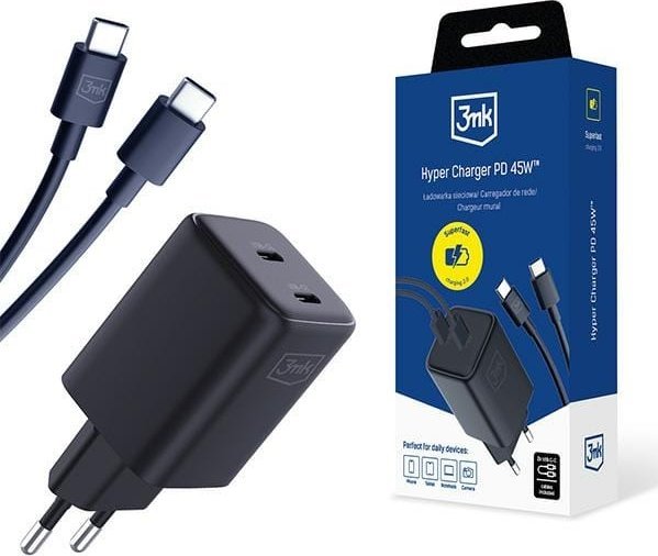 Hyper Chargeur 3MK 45W Avec Câble De 1.2M - Noir
